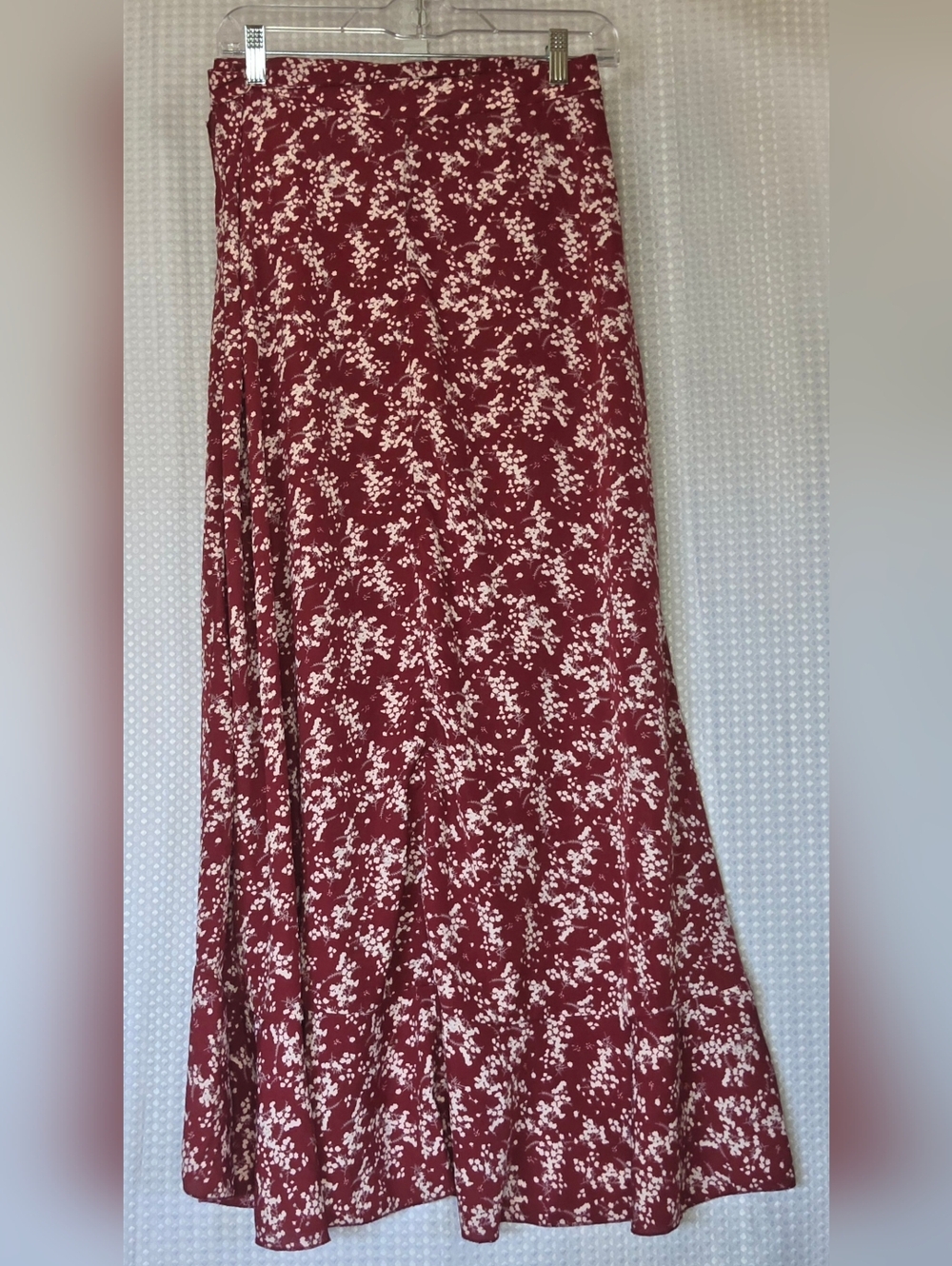 Boho Floral Wrap Skirt Burgundy Midi Ruffle Hem Festival Large - Picture 8 of 8